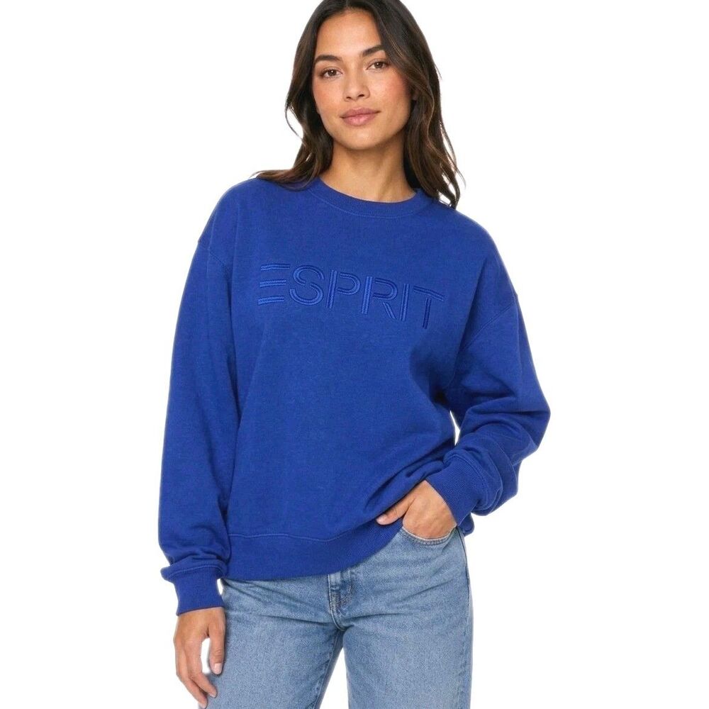 ESPRIT Retro 80s Logo Crewneck Sweatshirt Nostalgic Viral Blue Women's Size XS